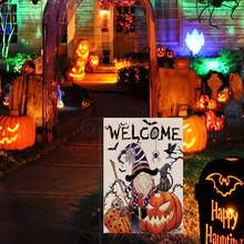 1pc Halloween Garden Flag  Dwarf Pumpkin Double Sided Coarse Linen Festival Welcome Yard Flag, Excluding Flagpole