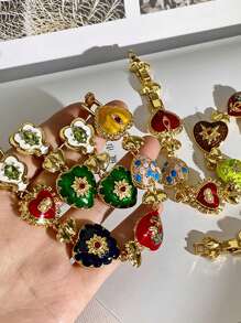 1/3 件复古彩色艺术爱心雕刻浮雕宫廷风格耳环花心中年高档领链，日常佩戴，最佳朋友的礼物情人节，妈妈，母亲，母亲节，礼物 - 彩色 - 查看 8