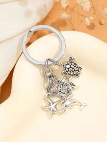 1件装海龟、海星、海豚钥匙扣 DIY手工海洋沙滩饰品 - 復古銀色 - 查看 4