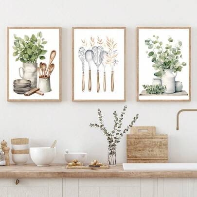 厨房墙面装饰 | 现代墙面艺术 | 农舍艺术 | 常春藤艺术 | 餐具艺术 | 波西米亚艺术 | 三联墙面艺术 | 家居装饰 | 极简艺术 | 夏季艺术 | 卧室帆布海报，现代厨房礼物，生日毕业礼物