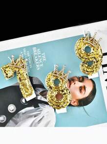 New Golden Crystal Diamond Crown Candles Numbered 0-9 For Birthday, Anniversary, Party Cake Decor - Gold - View 6
