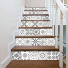 24pcs Removable Waterproof PVC Artistic Flower Tile Wall Stickers, Self-Adhesive Classic Light Gray Kitchen Anti-Oil Tile Decals, 10*10cm/15*15cm - Multicolor - View 4