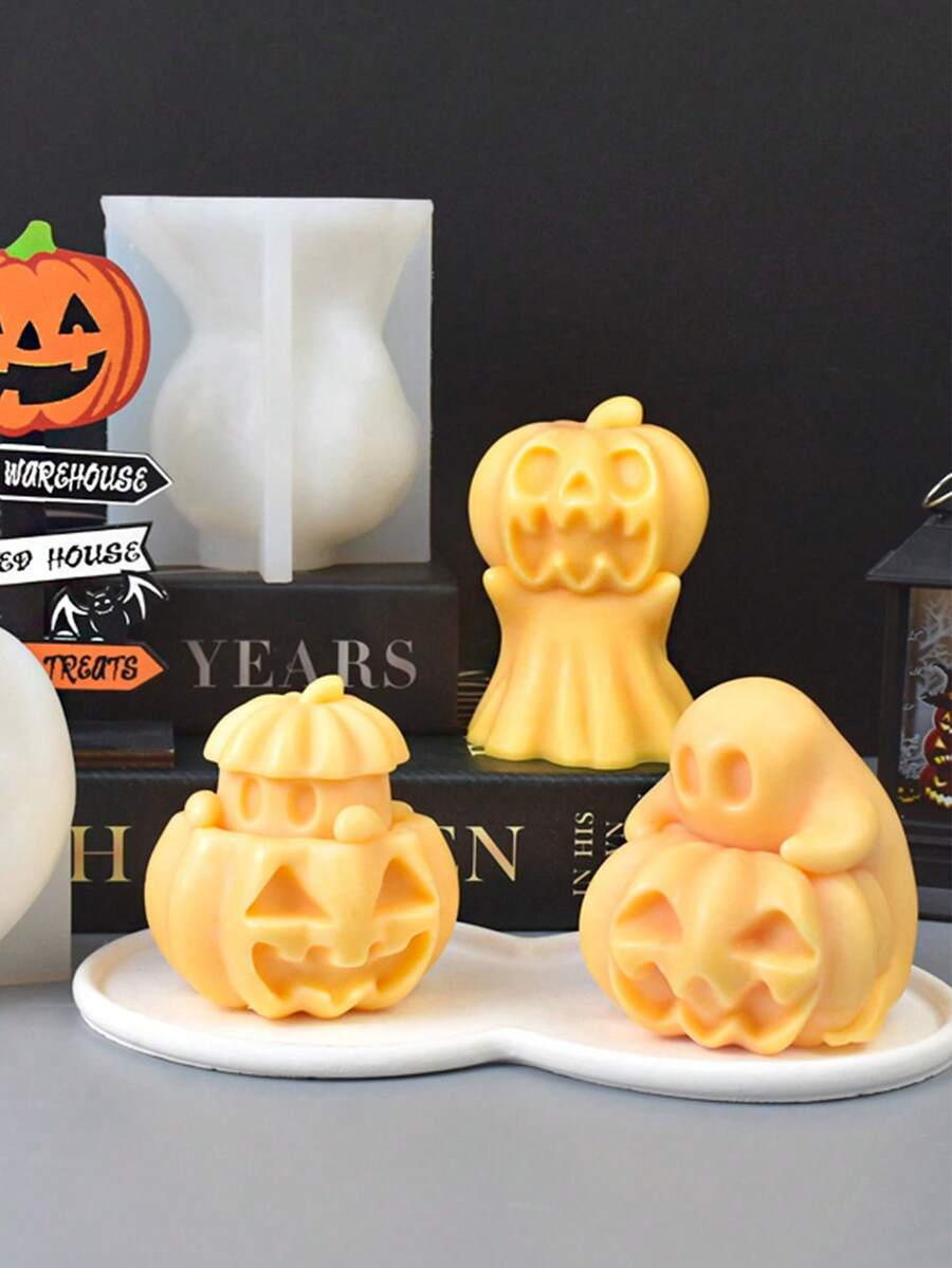 Molde de silicona con forma de fantasma y calabaza para vela de cera y figurita de yeso DIY de Halloween - Multicolor - Ver 1