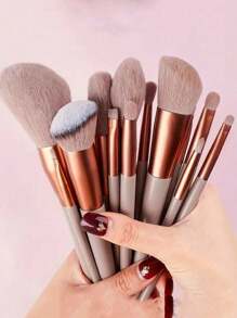 13Pcs Makeup Brush Set Soft Fluffy Professional Cosmetic Foundation Powder Eyeshadow Kabuki Blending Make Up Brush Beauty Tool With Bag Makeup Sponge Beauty Gift For Makeup Beginner Brown Random Color,Brush Set,Makeup Brush Kit,Make Up Brush Set,Make Up Set Complete,Makeup Brush Set,Complete Makeup Kit,Brush Kit,Brushes Makeup Set,Makeup Gift Set,Set - Maroon - View 5