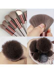 13Pcs Makeup Brush Set Soft Fluffy Professional Cosmetic Foundation Powder Eyeshadow Kabuki Blending Make Up Brush Beauty Tool With Bag Makeup Sponge Beauty Gift For Makeup Beginner Brown Random Color,Brush Set,Makeup Brush Kit,Make Up Brush Set,Make Up Set Complete,Makeup Brush Set,Complete Makeup Kit,Brush Kit,Brushes Makeup Set,Makeup Gift Set,Set - Maroon - View 3