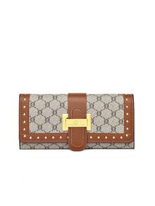 Carteira Dobrável Tripartida com Estampa Floral e Rebite, Estilo Colorblock, para Mulheres de Meia-Idade, Carteira, Carteira Longa, Porta-Cartões, Porta-Moedas, Presentes para Mulheres, Presentes Engraçados, Presentes para Professores