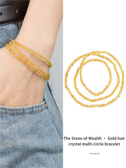 VE [VE] 1 pieza Brazalete de cuentas multicapa de cuarzo citrino natural, simboliza riqueza, salud, suerte, coraje, sabiduría y energía positiva, adecuado para damas de oficina, trabajadores de cuello blanco y mujeres jóvenes ambiciosas, el color de la piedra natural varía