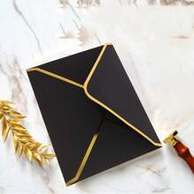 10个/包 黑色信封，金色箔边，A7自封信封，V型封口，适用于毕业典礼、邀请函、婴儿派对、婚礼、返校回复卡等，5x7英寸 - 黑色 - 查看 5