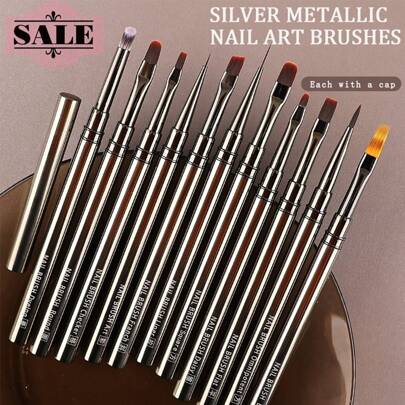 Hot 10/12/15PCS Metal Rod Nail Art Brush Set Wholesale Colouring Pen Large Square Round Light Therapy Pen Halo Pen