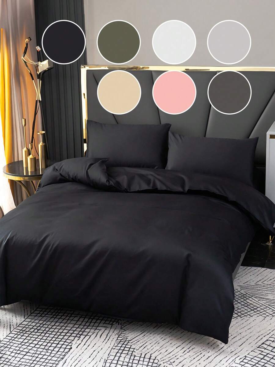 2/3件套床上用品，纯色亲肤床上用品套装，简约风格，柔软舒适，带拉链和四角系带，水洗超细纤维被套，透气、轻盈、丝滑，四季皆宜，适用于单人/双人/特大号床，包含1个被套和2个枕套，可机洗，房间装饰，卧室装饰