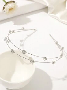 1pc Double-Layer Alloy Thin Hair Hoop With Faux Pearl Cap Flower Decor Sweet Hair Accessory For Women Tiaras,Hairband,Hair Hoop Headbands - Multicolor - View 16