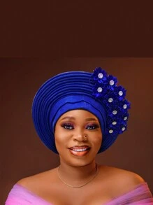 Traditional African & South American Layered Floral Headdress, Nigerian Gele Headwrap, Suitable For Daily Wear, Weddings, Parties, Gatherings, And Ideal Mother's Day Gift