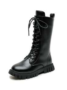 Bottes hautes zippées de couleur unie à la mode pour filles, bottes montantes antidérapantes pour l'automne et l'hiver, chaussures pour enfants