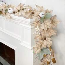 1pc 69-Inch Artificial Maple Leaf Wreath, Autumn Floral Garland For Fireplace Door Wall Hanging Decor, Home Wedding Party Halloween Thanksgiving Christmas Decoration - Multicolor - View 2