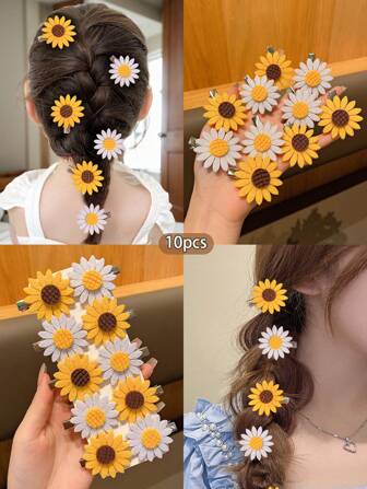 10 个/包向日葵发夹，甜美花卉发饰，适合日常使用