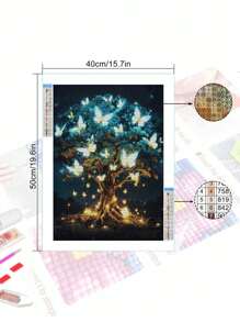 Tranh khảm kim cương 5D DIY - Phong cảnh cây đẹp, Bộ tranh thêu kim cương, Khảm trang trí nội thất Nghệ thuật treo tường - Màu tím hoa cà - Xem 3