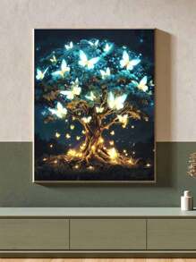 Tranh khảm kim cương 5D DIY - Phong cảnh cây đẹp, Bộ tranh thêu kim cương, Khảm trang trí nội thất Nghệ thuật treo tường - Màu tím hoa cà - Xem 1