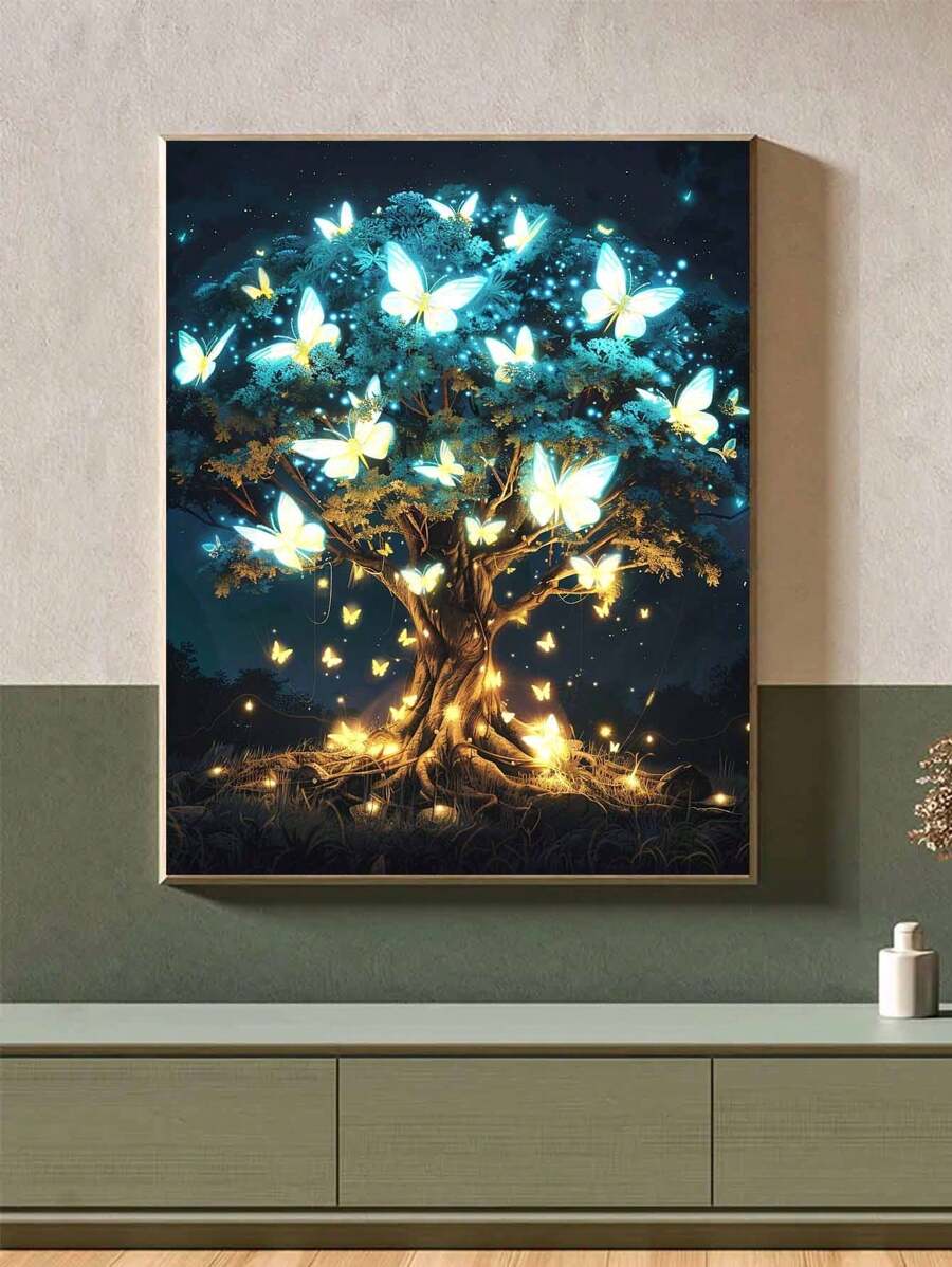 Tranh khảm kim cương 5D DIY - Phong cảnh cây đẹp, Bộ tranh thêu kim cương, Khảm trang trí nội thất Nghệ thuật treo tường - Màu tím hoa cà - Xem 1