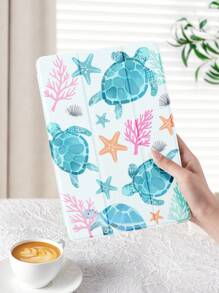 Apple 1pc Green Sea Turtle, Ocean Element Patterned Tablet Protective Case, Anti-Drop, With Pen Slot, Support Sleep/Wake, Compatible With Samsung, And IPad