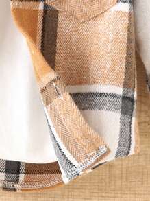 Young Boy Fashionable Long Sleeve Hooded Plaid Cardigan Casual Checkered Knit Shirt - Camel - View 5