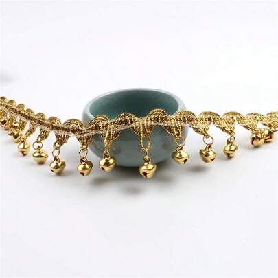 1 Pack 30mm Gold Bell Tassel Ribbons, Suitable For Latin Dance Costumes, Stage Performance Outfits, DIY Sewing Lace Fabric Accessories