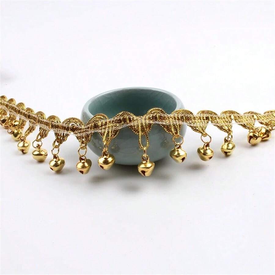 1 Pack 30mm Gold Bell Tassel Ribbons, Suitable For Latin Dance Costumes, Stage Performance Outfits, DIY Sewing Lace Fabric Accessories - Gold - View 1
