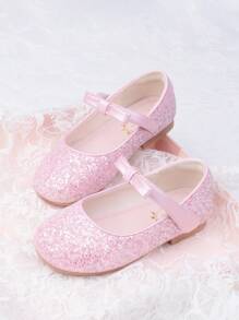 Girls' Princess Shoes, Soft Flat Bowknot Dress Shoes, Glitter Ballet Flats, Pink Toddler Shoes
