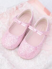 Girls' Princess Shoes, Soft Flat Bowknot Dress Shoes, Glitter Ballet Flats, Pink Toddler Shoes
