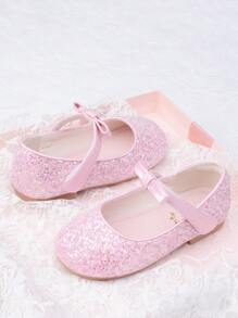 Girls' Princess Shoes, Soft Flat Bowknot Dress Shoes, Glitter Ballet Flats, Pink Toddler Shoes