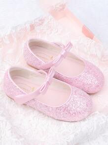 Girls' Princess Shoes, Soft Flat Bowknot Dress Shoes, Glitter Ballet Flats, Pink Toddler Shoes