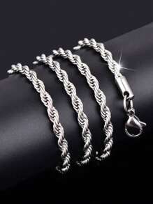 1pc Minimalist Stainless Steel Twisted Rope Chain Necklace, Unique Design For Men's Daily Wear