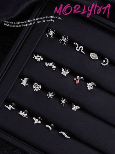 1pc Fashionable Titanium Lip Studs Internal Thread Ear Studs Cherry Leaf Swan Butterfly 5A Zirconia Stone G23 Implant Grade Lip Studs Heart Daith Earring Nose Ring Nose Septum Jewelry Spider Lightning Bat Rook Earrings Hinged Septum Hoops Eye Bat Conch Helix Tragus Earrings Labret Monroe Lip Ring Lip Studs Top Screw Flat Back Earring Studs Conch Labret Monroe Medusa Lip Nose Piercing For Women Men Daily Wear Christmas And Halloween Day Gift Valentines,Mom,Mother,Mother's Day,Gift