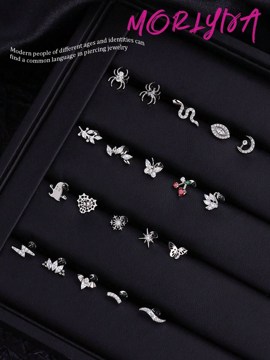 1 件时尚钛金属唇钉内螺纹耳钉樱桃叶天鹅蝴蝶 5A 氧化锆石 G23 植入级唇钉心形耳环鼻环鼻中隔珠宝蜘蛛闪电蝙蝠车耳环铰链鼻中隔环蝙蝠眼海螺耳屏耳环唇钉梦露唇环唇钉顶部螺丝平背耳环耳钉海螺唇钉梦露美杜莎唇鼻穿孔女士男士日常佩戴圣诞节和万圣节礼物情人节、妈妈、母亲、母亲节、礼物