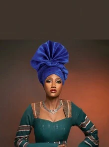 Nigerian Women's Hat Aso Oke Handmade Folding Fan Layered African Hat Topper Cap, Auto Gel Headwear, Suitable For Weddings, Parties, And Other Festivals, Adjustable Sleep Bonnet - Nigerian Turban Hat - View 6