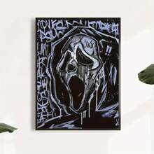 Ghostface Canvas Art Print, Modern Decorative Art Style Black & White Cartoon Poster, Vintage Unframed Wall Art Decor For Home, Office, Living Room, Bedroom - Ink Minimalist Illustration For Halloween Decoration, Wall Art With Frame Home Decor Fall Decor Room Decor