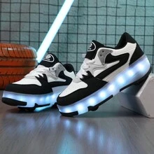 Herfst Jeugd Studenten Volwassenen Koppels Trendy Ademende Lage Sportschoenen Met 4 Wielen, Buitenrolschaatsen Voor Mannen En Vrouwen Oplaadbare Lichte Schoenen