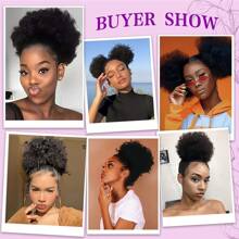 8Inch Afro Puff Ponytail For Women Kinky Curly Ponytail Hair Synthetic Hair Bun Extensions Hairpieces Updo Hair With Two Clips - Multicolor - View 8