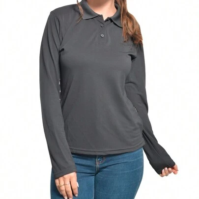 Playera Tipo Polo Mujer Manga Larga
