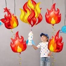 18 piezas Suministros para fiesta de cumpleaños dorados y rojos, Globo de llama de 30 pulgadas de aluminio para fiesta de cumpleaños de bombero, decoración de fiesta con temática de bombero, globo para decoración de fogata y camping, Navidad