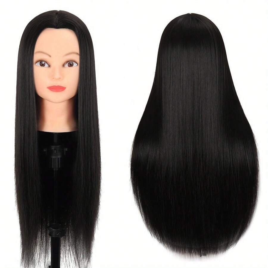 模特头 合成头发 美发师培训人体模型 美容娃娃头 棕色 可 DIY 编织 - 黑色 - 查看 1