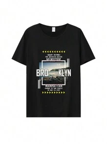 大码男士黑色圆领 T 恤，休闲海岛度假和英式风格，宽松版型，适合夏季 - 黑色 - 查看 2