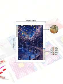 5D DIY 钻石画套件 - 马赛克抽象建筑景观，钻石刺绣家居墙面装饰 - 淺灰色 - 查看 2