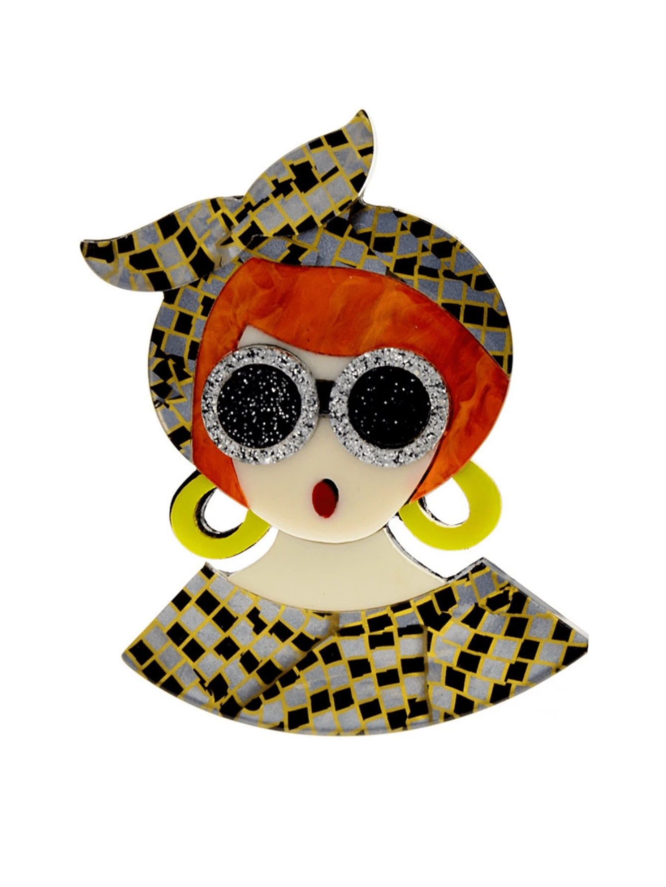 1入時尚亞克力板別針,卡通復古頭巾穿著有趣的表情符號女孩設計,女性背包裝飾