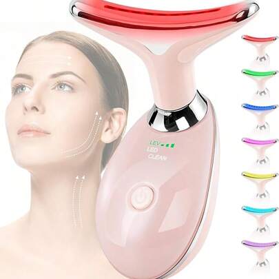7 Color Led Face Facial  Lifting Device Neck Massager For Skin Care Routine At Home, Easy To Use