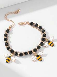 1 pieza Pulsera con dije de abeja, pulsera con dije de abejorro, joyería de abeja, joyería de abeja negra y dorada, pulsera con dije de insecto - Multicolor - Ver 4