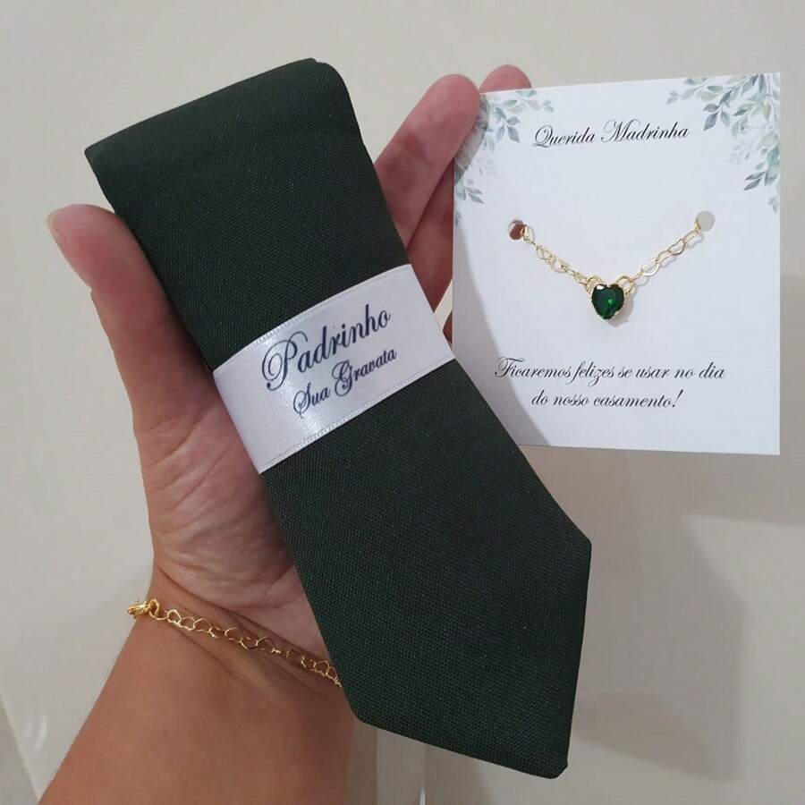 Semi Slim Godfather Tie And Gold Plated Godmother Bracelet Kit READY DELIVERY - 翠綠色 - 查看 1