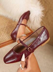 New Burgundy Soft Casual Slip-On Flat Shoes For Women, Comfortable Non-Slip Bottom