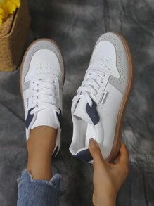 Zapatillas deportivas de suela fina azules para mujer, zapatos deportivos de suela delgada y blanda, con punta redonda, cordones, para deportes al aire libre y caminar en otoño, zapatos de entrenamiento cómodos - Azul - Ver 2