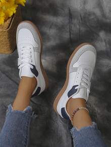 Zapatillas deportivas de suela fina azules para mujer, zapatos deportivos de suela delgada y blanda, con punta redonda, cordones, para deportes al aire libre y caminar en otoño, zapatos de entrenamiento cómodos - Azul - Ver 4