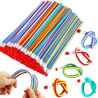 5pcs Flexible Soft Pencils, Unbreakable Pencils, Bendable Soft Pencils, Magic Bend Pencils, Suitable For Children School & Entertainment